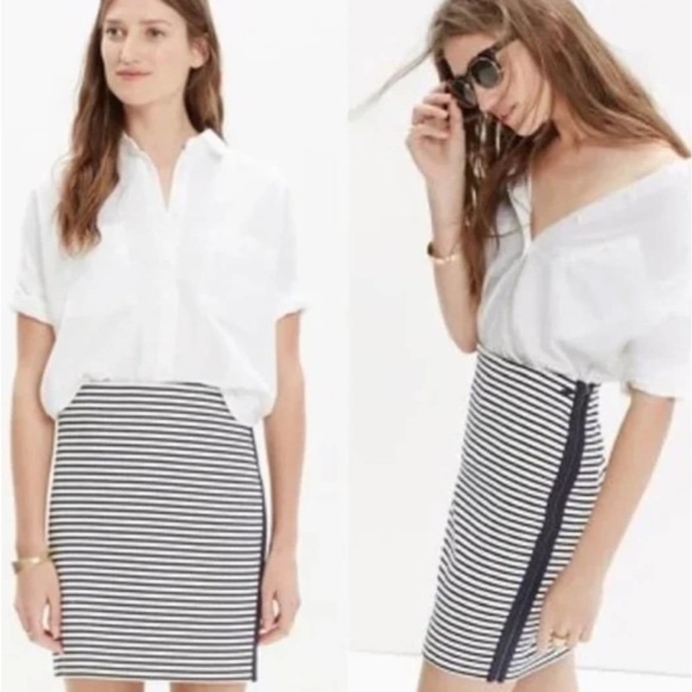 Madewell Navy Striped Skirt With Side Zipper Size M